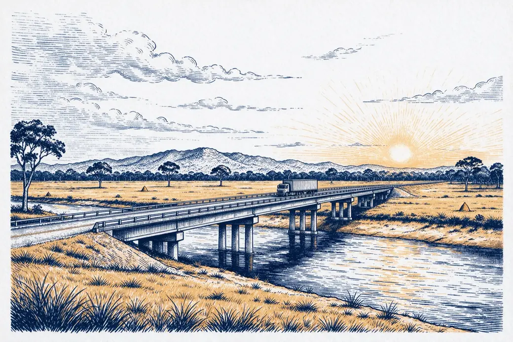 Engraving of the Tacutu Bridge over the river, on the border between Brazil and Guyana